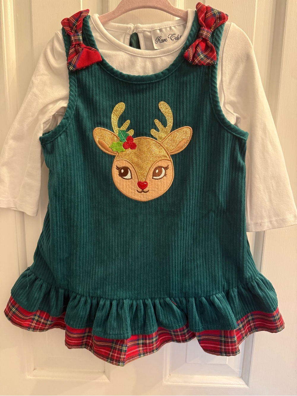 Rare Editions Girls Christmas Reindeer Jumper 2 Piece Set 18M Plaid Holiday